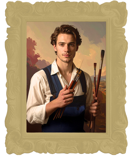 Retrato de um Artista em moldura ornamentada